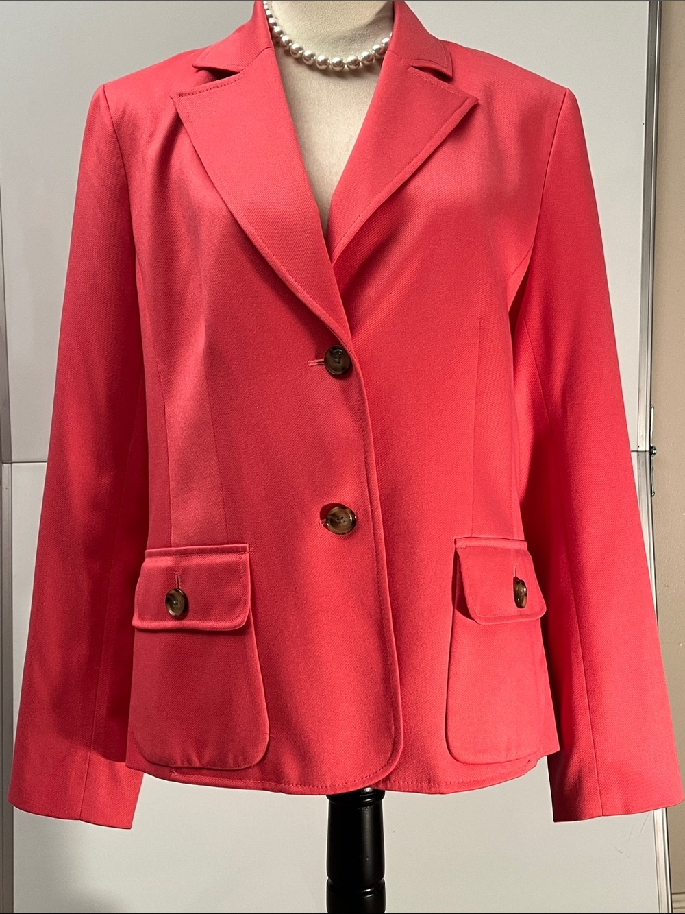 Jones New York Coral Pink Single-Button Notch Lapel Blazer